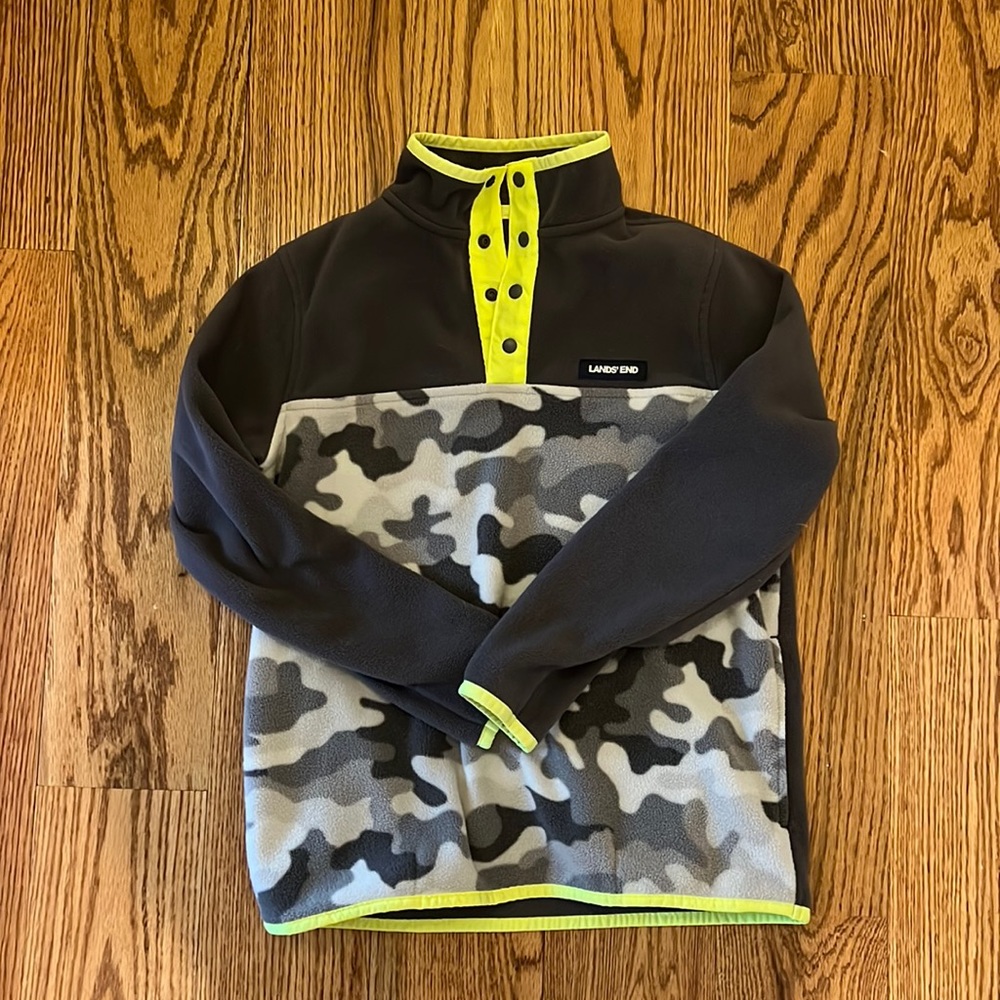 Lands' End Kids' Gray and Yellow Camo Fleece Pullover